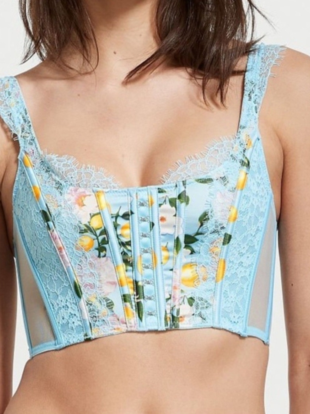 Victorias Secret Dream Angels Satin & lace Unlined Corset Bra Blue Lemons